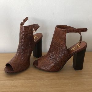 Faux Crocodile Embossed Peep-Toe Booties
